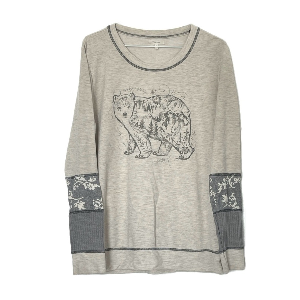 Maurices Bear Graphic Sweatshirt floral heathered cream size Large
